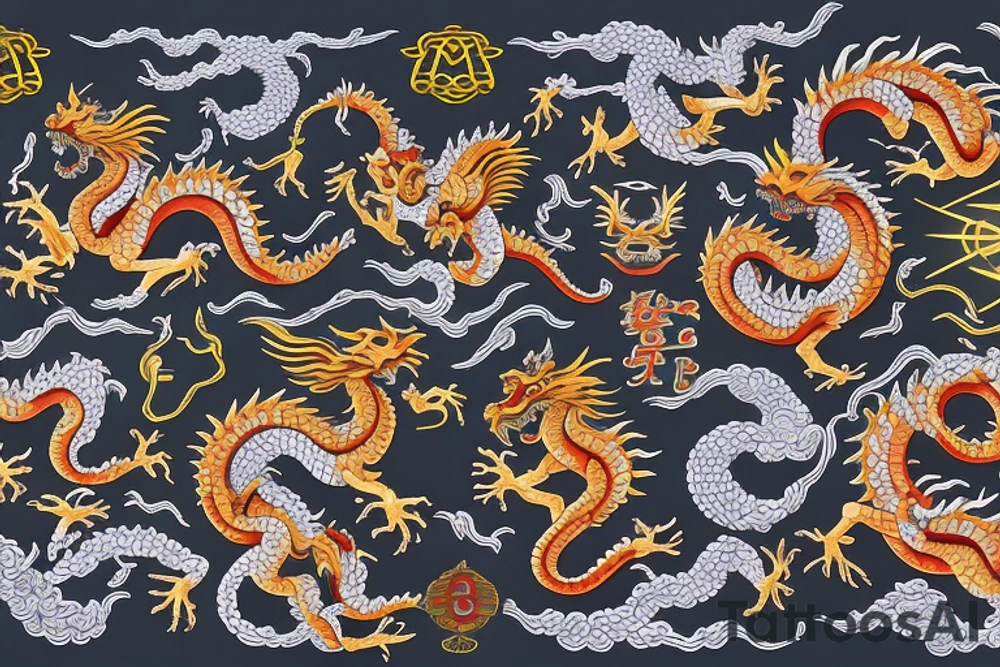 Gemini horoscopw made from 2 chinese dragons and number 13 tattoo idea