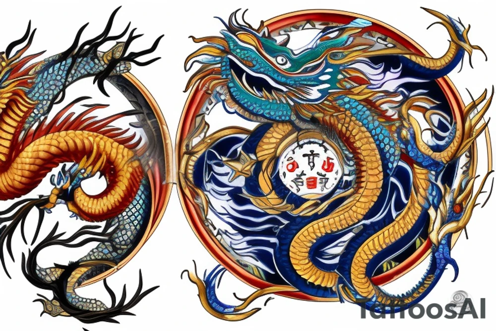 Gemini horoscopw made from 2 chinese dragons and number 13 tattoo idea