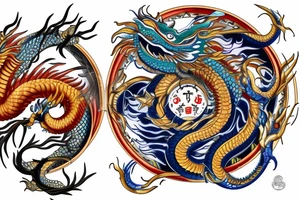 Gemini horoscopw made from 2 chinese dragons and number 13 tattoo idea