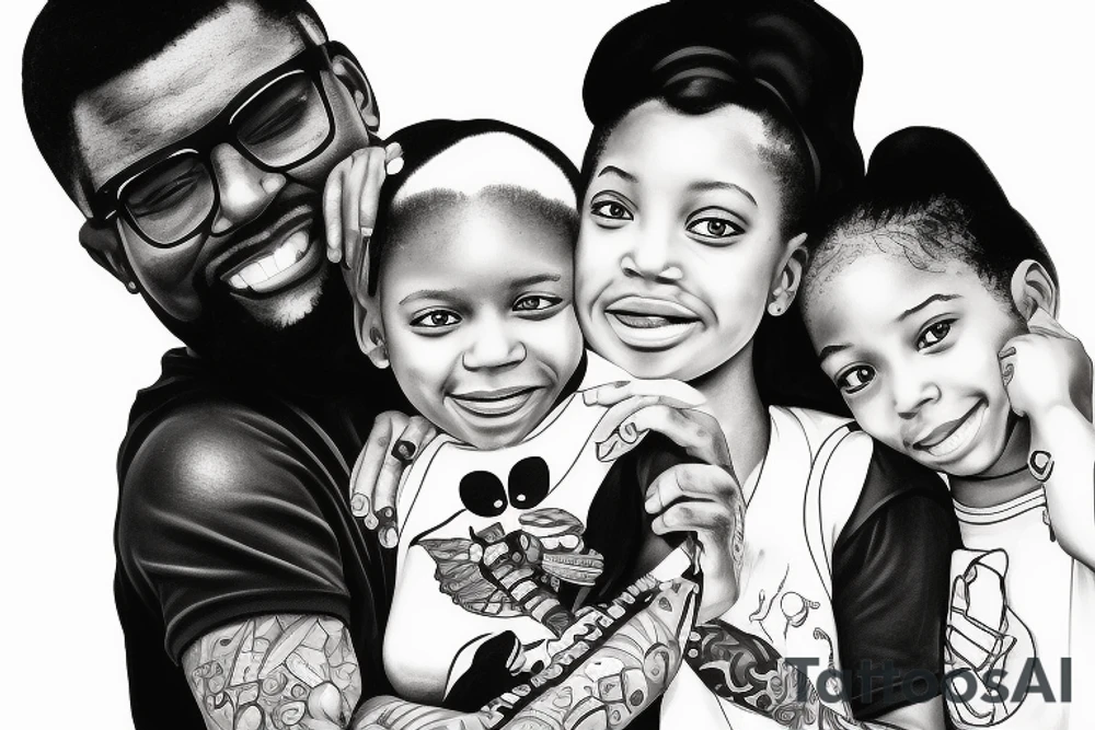Black Daddy with two daughters one is about 5 years old the other is under a year tattoo idea
