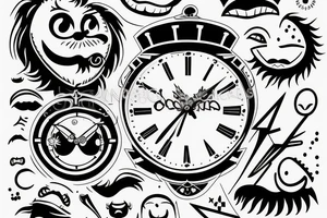 clock head, mascot, pointy mustache tattoo idea