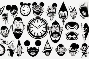 clock head, mascot, pointy mustache tattoo idea