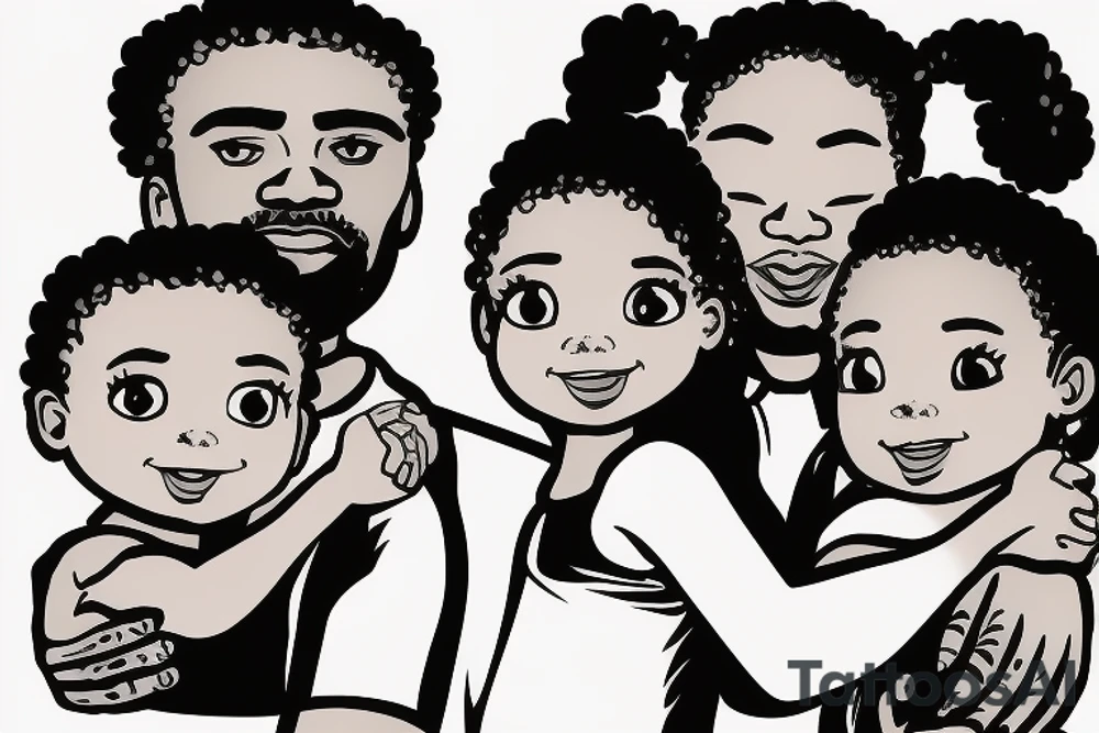 Black Dad holding two daughters one is about 5 years old the other is under a year tattoo idea