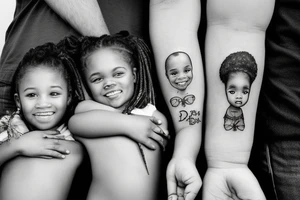 Black Dad holding two daughters one is about 5 years old the other is under a year tattoo idea