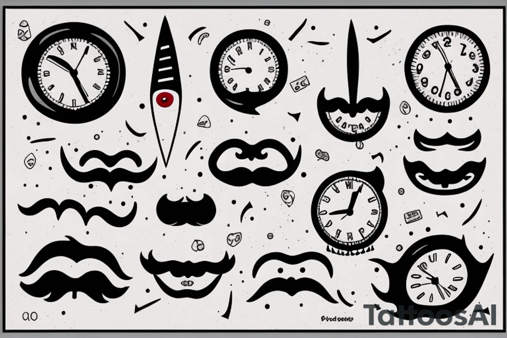 clock head, mascot, pointy mustache tattoo idea
