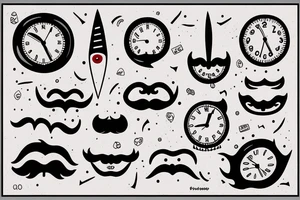 clock head, mascot, pointy mustache tattoo idea