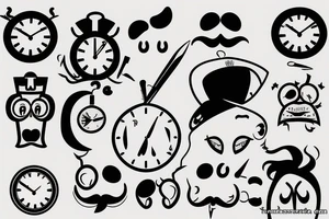 clock head, mascot, pointy mustache tattoo idea