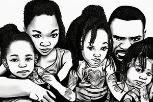 Black Dad holding two daughters one is about 5 years old the other is under a year tattoo idea