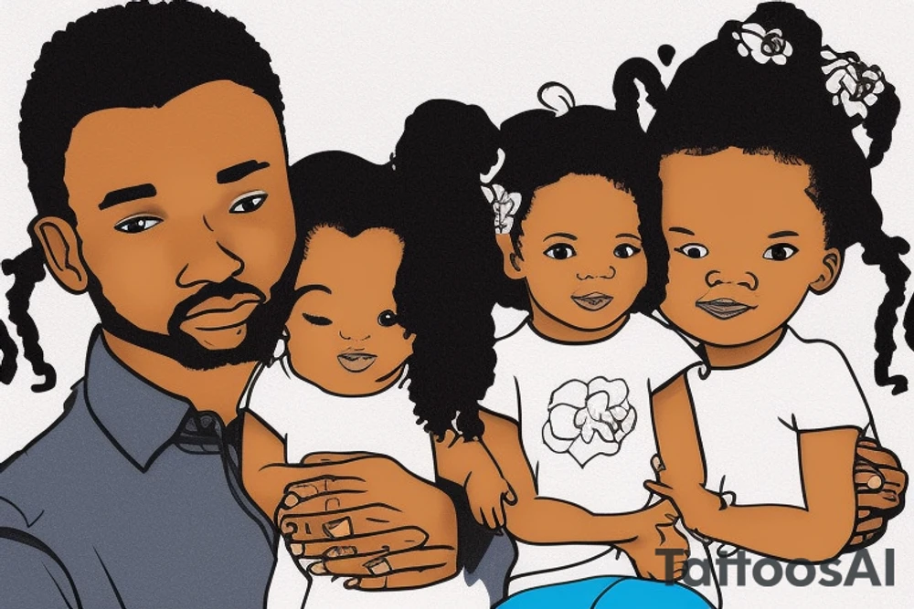 Black Dad holding two daughters one is about 5 years old the other is under a year tattoo idea