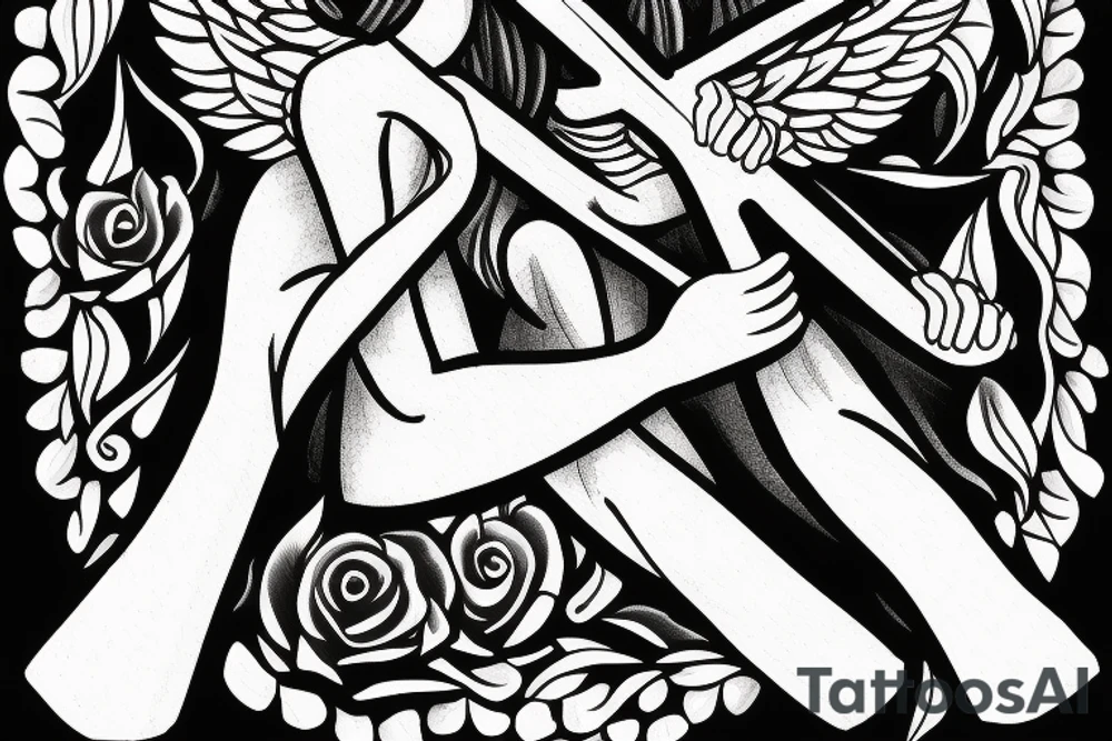 Angel holding a cross tattoo idea