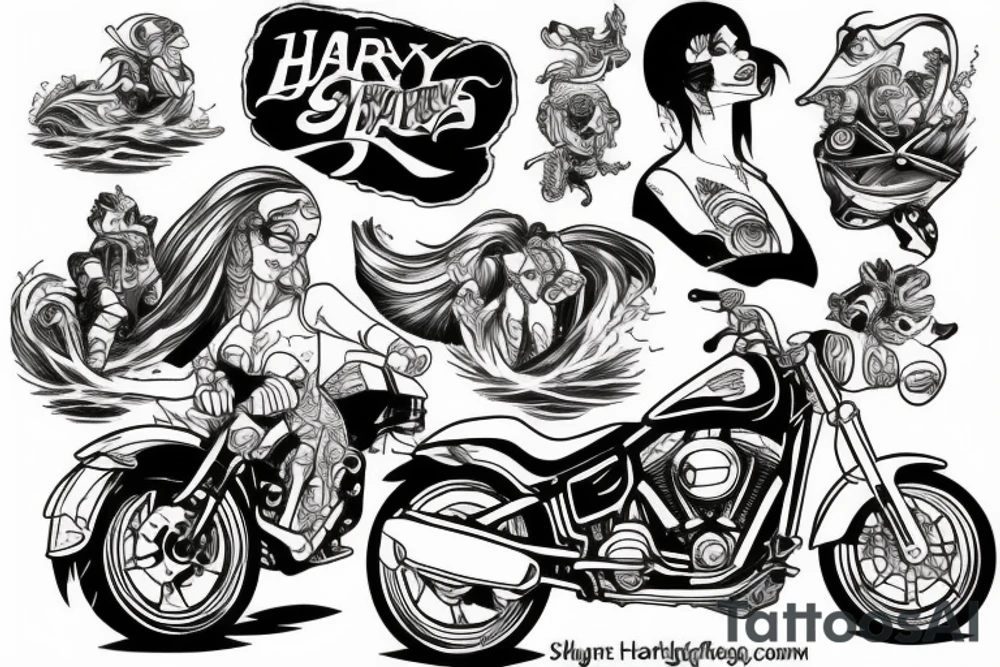 Harley riding on rough seas tattoo idea