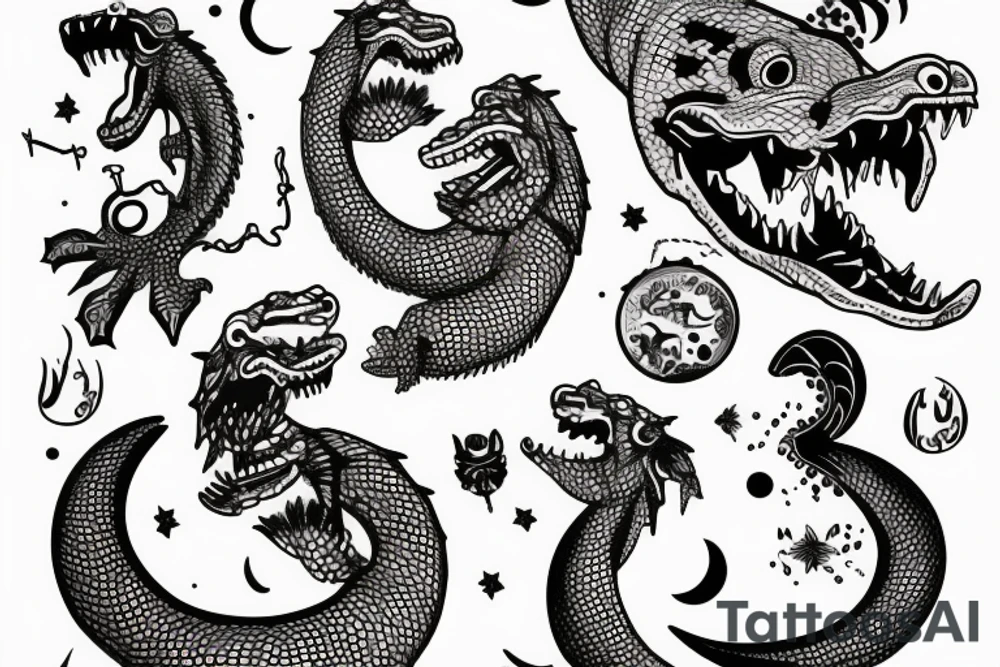 god crocodile and moon tattoo idea