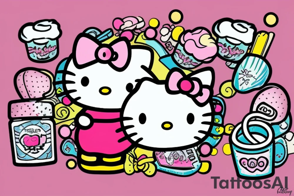 hello kitty on a pink sugar candy cloud tattoo idea