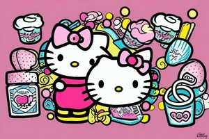 hello kitty on a pink sugar candy cloud tattoo idea