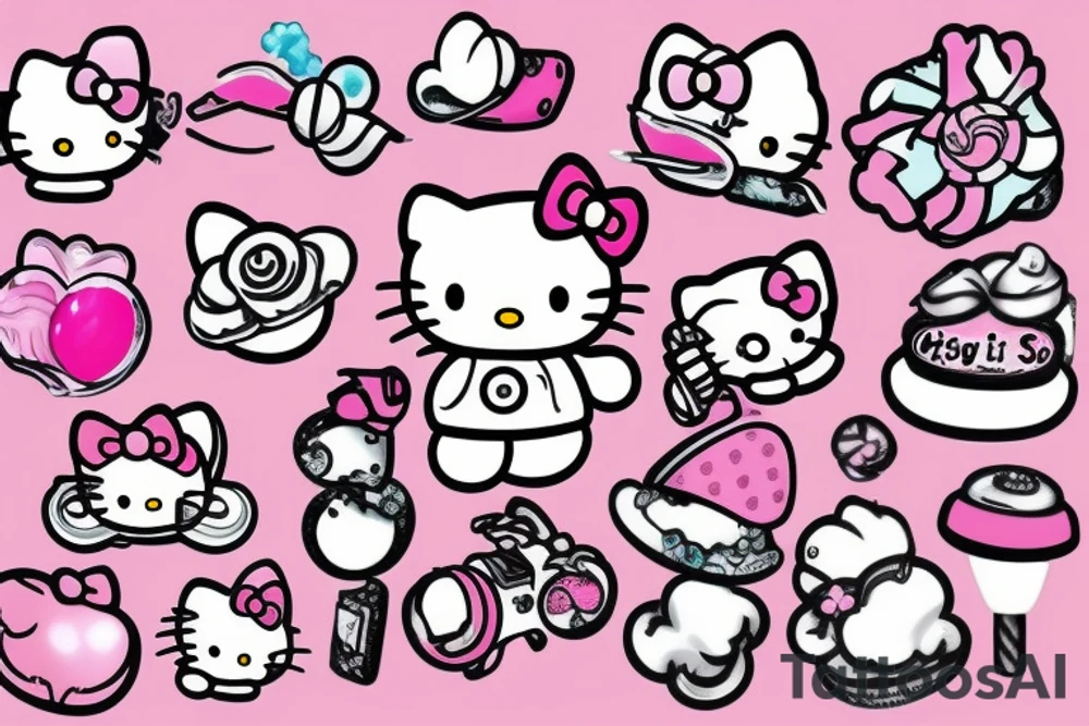 hello kitty on a pink sugar candy cloud tattoo idea