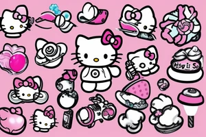 hello kitty on a pink sugar candy cloud tattoo idea