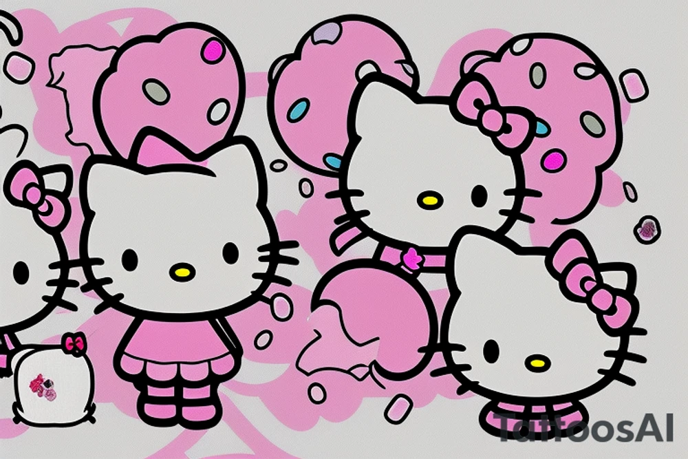 hello kitty flying on a pink sugar candy cloud tattoo idea