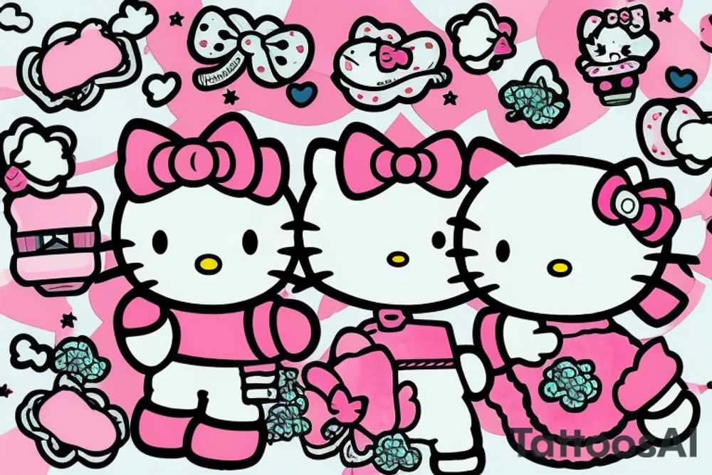 hello kitty flying on a pink sugar candy cloud tattoo idea