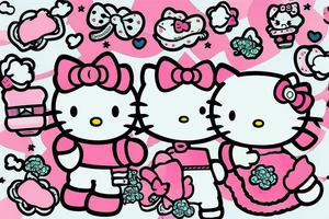 hello kitty flying on a pink sugar candy cloud tattoo idea