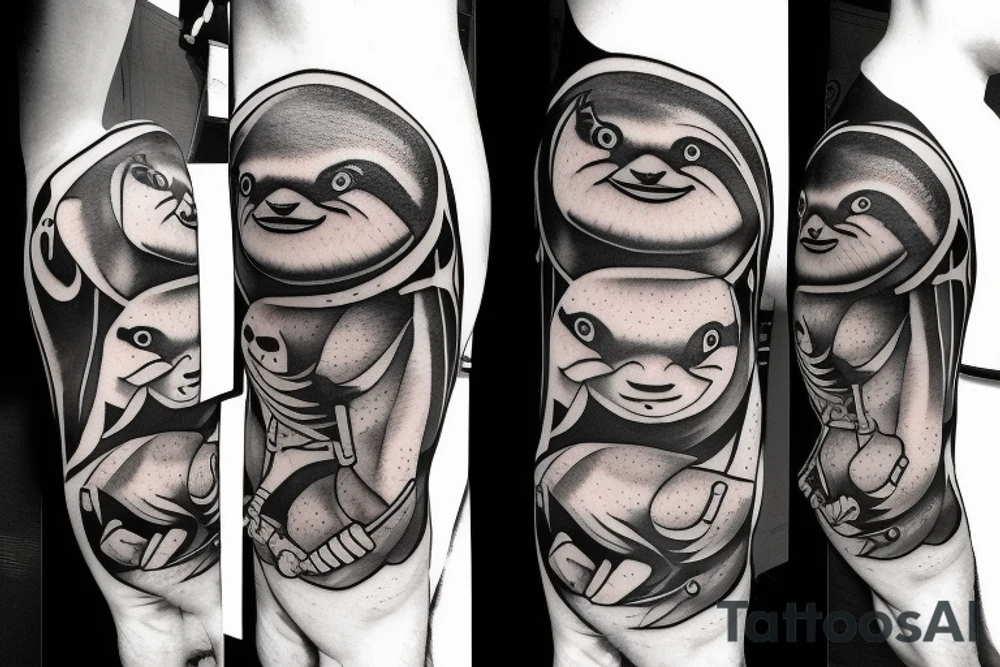 Sloth weightlifting with a sword tattoo idea