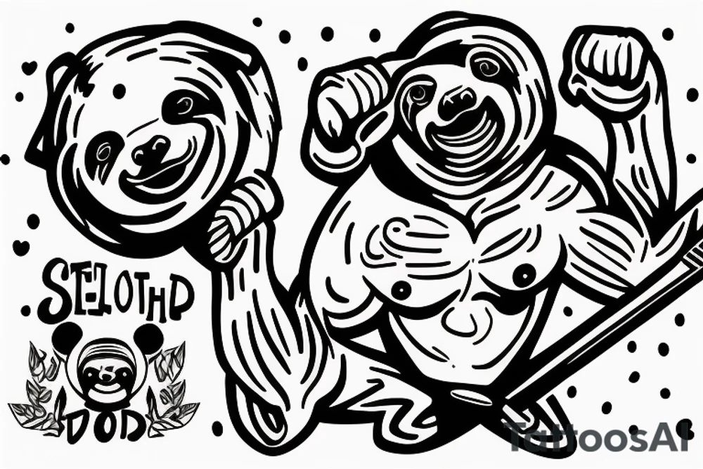 Sloth weightlifting with a sword tattoo idea