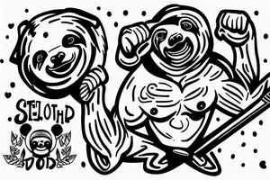 Sloth weightlifting with a sword tattoo idea