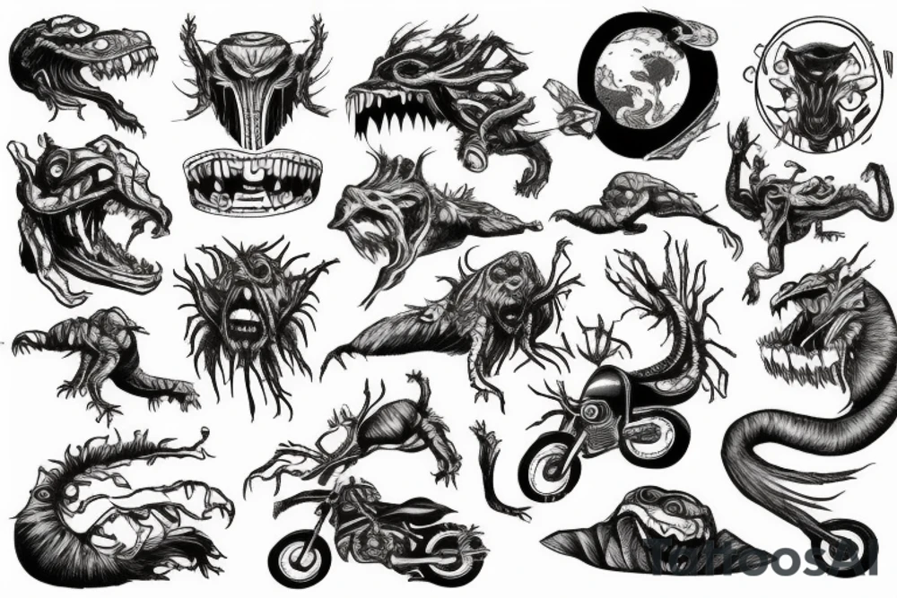 nature space freedom earth monster motorcycle tattoo idea