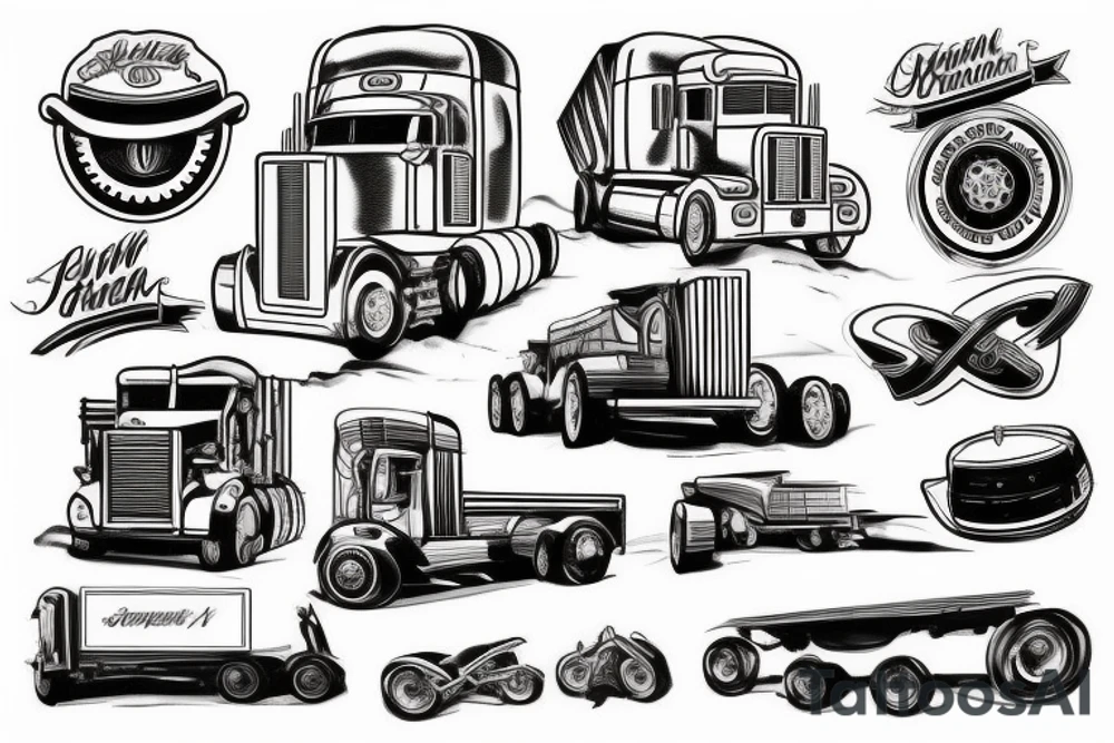 semi truck and trailer tattoo idea