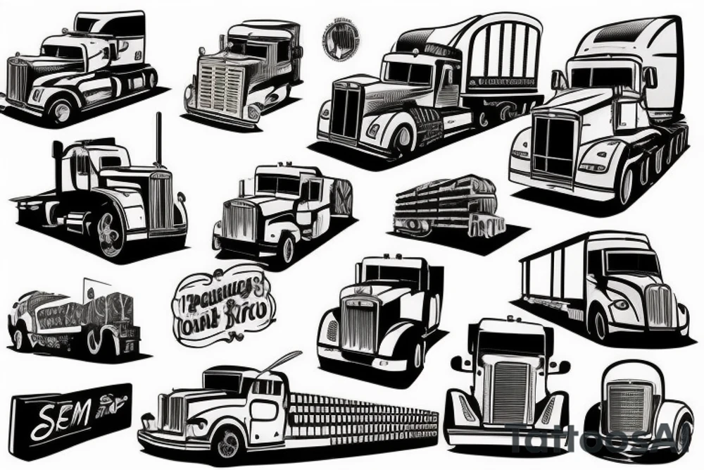 semi truck and trailer tattoo idea