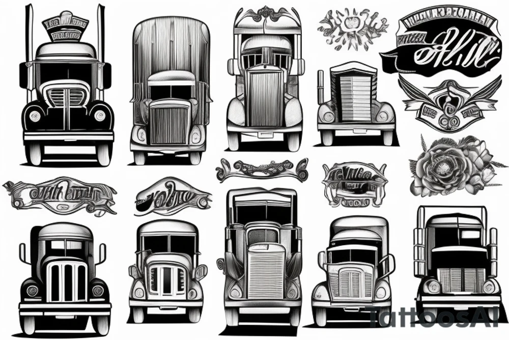 semi truck and trailer tattoo idea