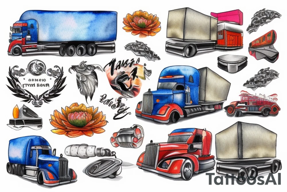semi truck and trailer tattoo idea