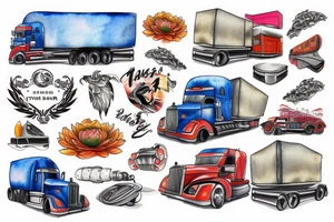 semi truck and trailer tattoo idea