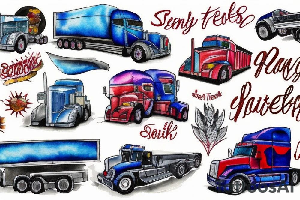 semi truck and trailer tattoo idea
