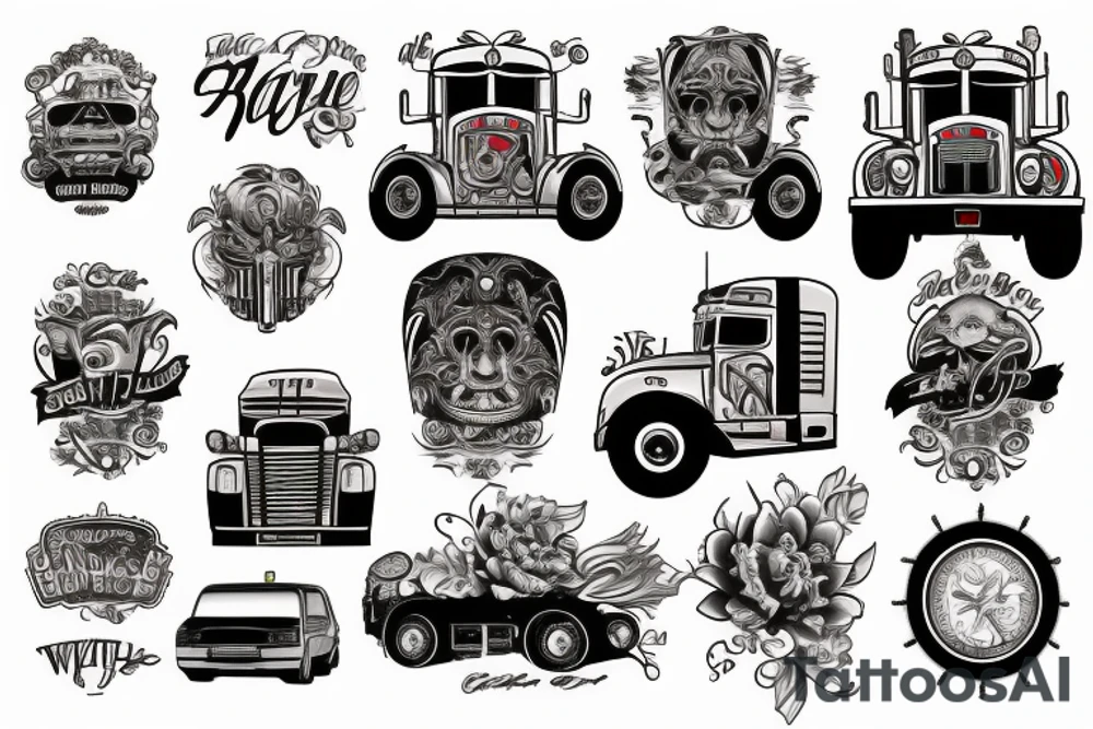 semi truck and trailer tattoo idea