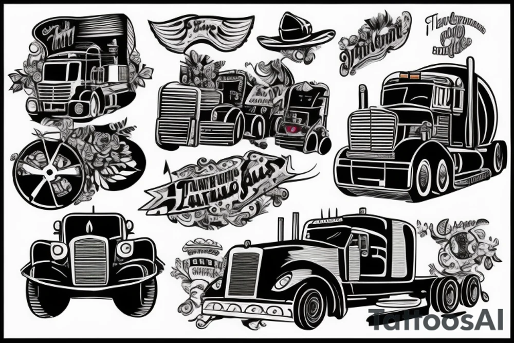 semi truck and trailer tattoo idea