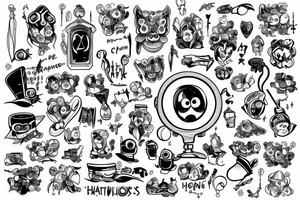 Cartoon ghost holdings a magnifying glass tattoo idea