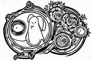 Cartoon ghost holdings a magnifying glass tattoo idea