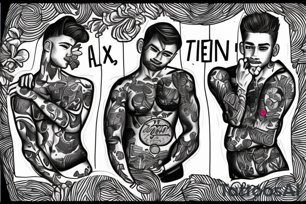 Gay couple
 embracing with the name Telvin & David tattoo idea