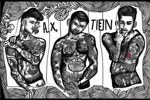 Gay couple
 embracing with the name Telvin & David tattoo idea