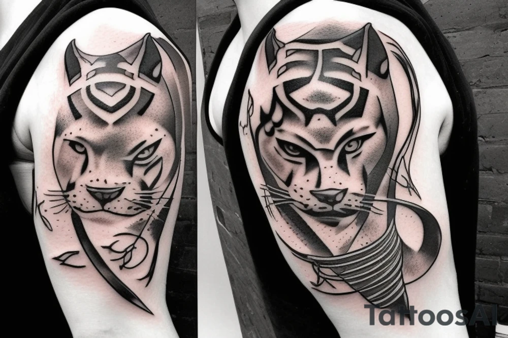 Panther warrior with sword tattoo idea