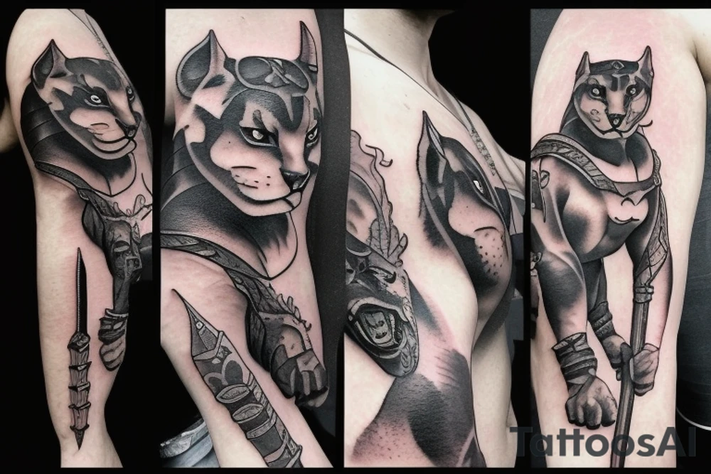 Full body Panther warrior with sword tattoo idea