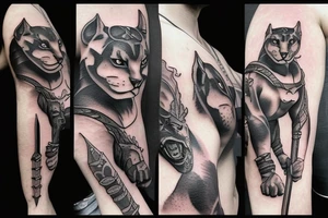 Full body Panther warrior with sword tattoo idea