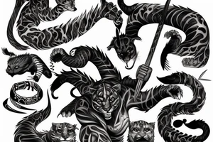 Full body Panther warrior with sword tattoo idea