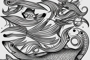 Pisces fish swimming around Mitria tattoo idea