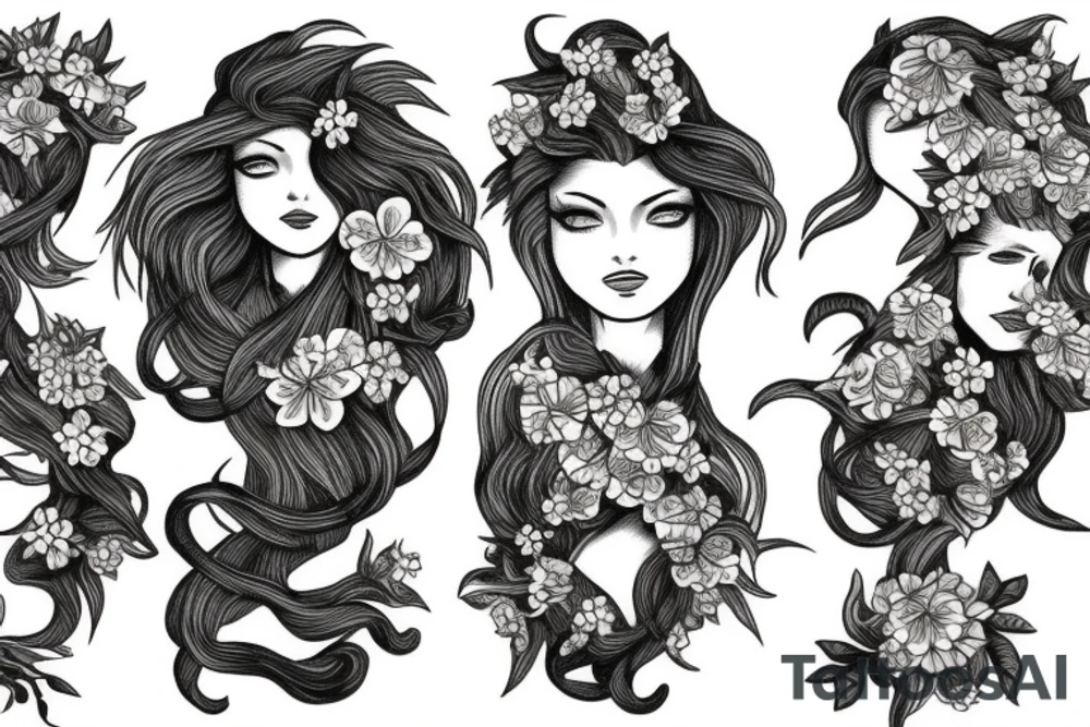 Medusa with sakura flower tattoo idea