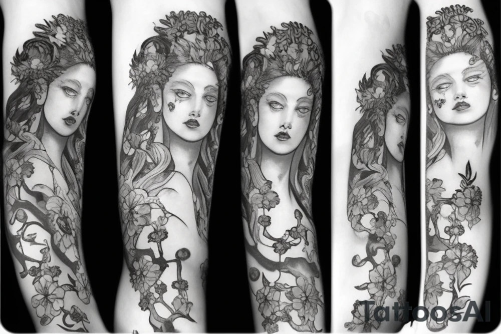 Medusa with sakura flower tattoo idea