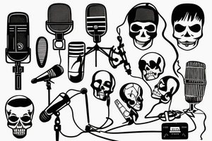 Song lyrics with cassette tape microphone and skull tattoo idea