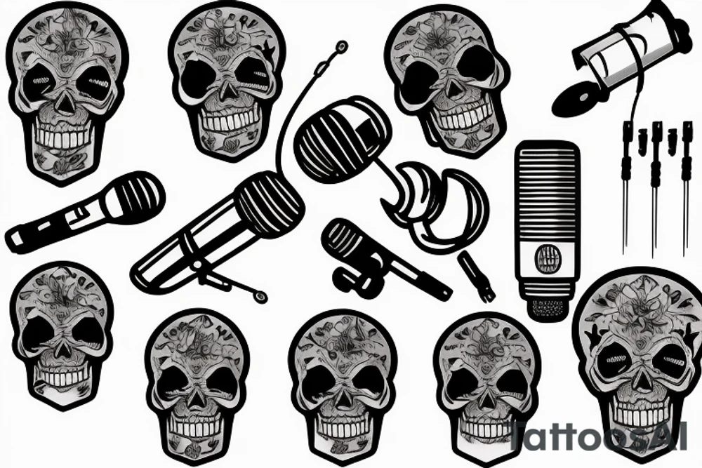 Song lyrics with cassette tape microphone and skull tattoo idea