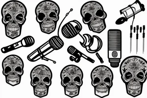Song lyrics with cassette tape microphone and skull tattoo idea