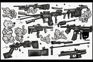 Winnie-the-Pooh shooting sniper rifle honey projectiles tattoo idea